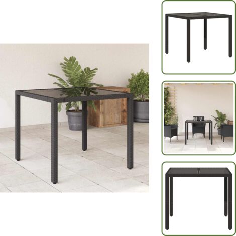 Acciaio verniciato - vidaXL Tavolo da Giardino Piano in Vetro Nero 90x90x75 cm Polyrattan - Vetro temperato