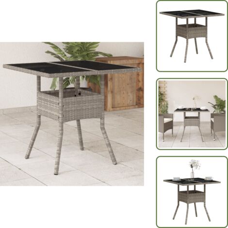 Acciaio verniciato - vidaXL Tavolo Giardino Piano Vetro Grigio Chiaro 80x80x75cm Polyrattan - Mobili da esterno