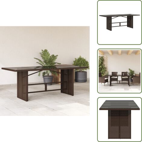 Acciaio verniciato - vidaXL Tavolo Giardino Piano Vetro Marrone 190x80x74cm Polyrattan - Mobili da esterno