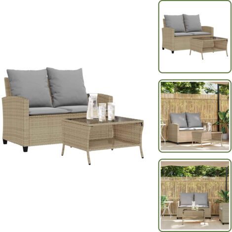 Acciaio - vidaXL Divano Giardino 2 Posti con Cuscini e Tavolo Beige Polyrattan - Cuscini