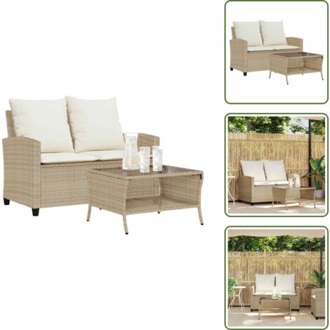 Acciaio - vidaXL Divano Giardino 2 Posti con Cuscini e Tavolo Beige Polyrattan - Cuscini