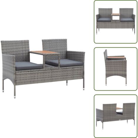 Acciaio - vidaXL Panca da Giardino 2 Posti con Tavolino 143 cm Polyrattan Grigio - Seduta esterna