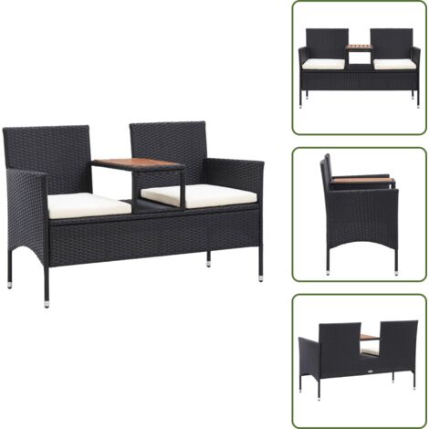Acciaio - vidaXL Panca da Giardino a 2 Posti con Tavolino 143 cm Polyrattan Nero - Seduta esterna