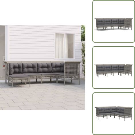Acciaio - vidaXL Set Divani da Giardino 6 pz con Cuscini in Polyrattan Grigio - Cuscino da giardino