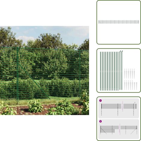 Acciaio zincato - vidaXL Recinzione Metallica con Picchetti Ancoraggio Verde 1,6x25 m - Pali d'ancoraggio