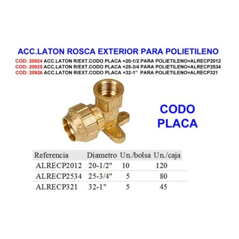 acc.laton r-ext.codo placa 20-1-2 para polietileno alrecp2012