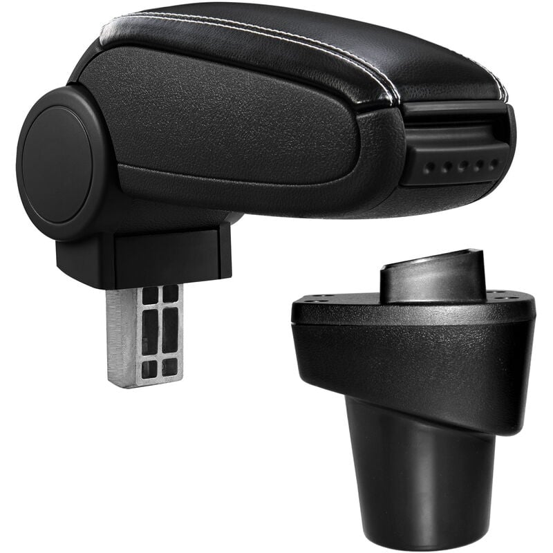 Pro.tec Accoudoir central avec compartiment Similicuir Noir avec Couture Blanc