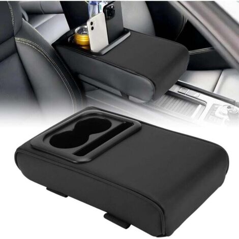 Accoudoir central en cuir PU, design universel, convient aux voitures, SUV et camions, avec porte-gobelets pour prévenir la fatigue des bras lors des longs trajets (noir).