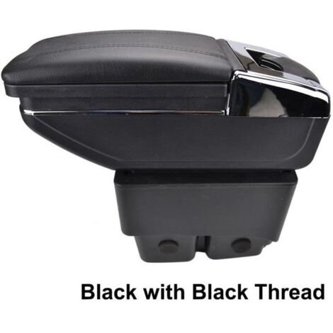 Accoudoir De Console Centrale En Cuir Noir avec couvercle glissé Spécifique pour Ford Fiesta 2009-2017(avec des coutures noires)