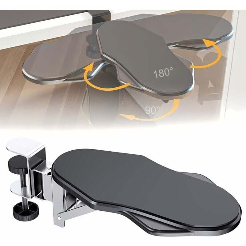 Accoudoir d'ordinateur, plateau d'extension de bureau pivotant et réglable à 180°, repose-bras pliable à 90°, accoudoir de bureau ergonomique pour la