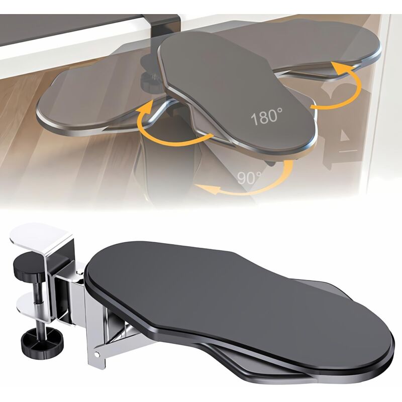 Accoudoir d'ordinateur, plateau d'extension de bureau pivotant et réglable à 180°, repose-bras pliable à 90°, accoudoir de bureau ergonomique pour la