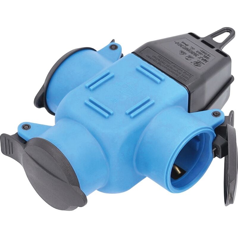 3-fach Verteilersteckdose mit Sicherheitsklappdeckel blau IP44
