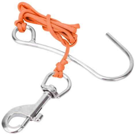 Accroche de dérive pour plongée sous-marine, crochet récif simple en acier inox avec mousqueton et corde, équipement de plongée orange