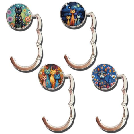 Accroche-sacs à main en forme de chat, lot de 4, support de table en métal, accessoire portable et pliable