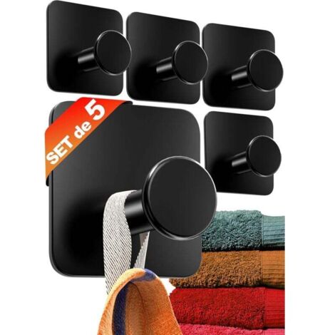 accroche-serviette porte-serviette sans perçage set de 5 - Crochets serviette salle de bain modernes noirs - Crochet adhésif mural en inox