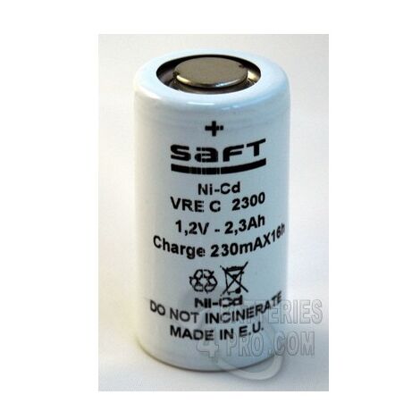 Accu Saft 1.2V 2.3Ah VREC2300 NiCd + cosses à souder opposées