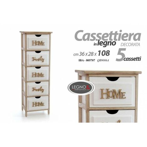 Accueil Commode en bois blanc Family 5 tiroirs cm 36 x 28 x 108 h