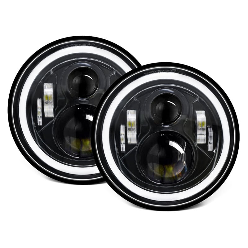 Lot de 2 phares LED ronds H4 de 7 pouces pour voiture et moto, avec feux de jour, clignotants, feux de croisement et feux de route, étanches IP67