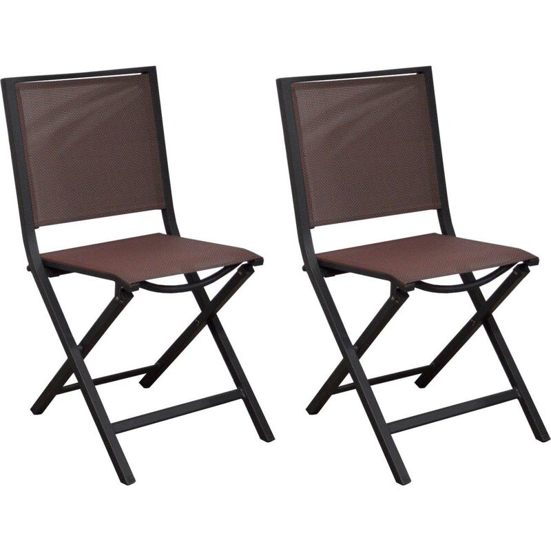 Proloisirs - Chaise pliante en aluminium Ida (Lot de 2) - Toile chinée gris rouge