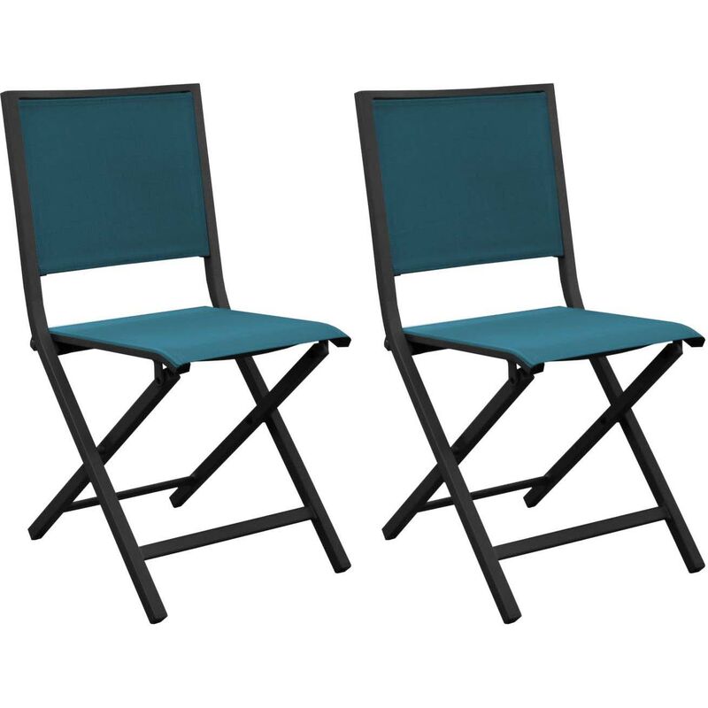 Proloisirs - Chaise pliante en aluminium Ida (Lot de 2) - Graphite, bleu