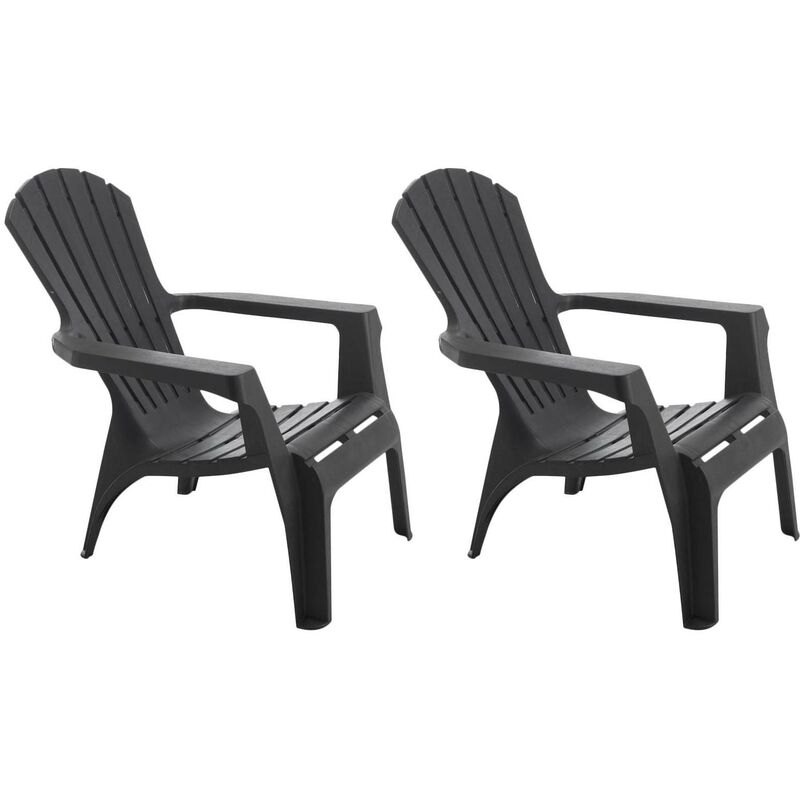 Wilsa Garden - Fauteuil Adirondack en résine polypropylène (Lot de 2) - Anthracite