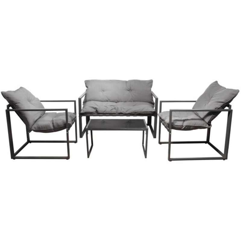 Salon de jardin détente 4 pièces avec coussins Ajaccio Coussins gris