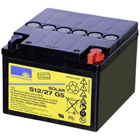 Accumulateur solaire GNB Sonnenschein dryfit S12/27 G5 NGSO120027HS0BA 12 V 27 Ah plomb-gel (l x H x P) 176 x 126 x 167 mm raccord à vis M5 S627882