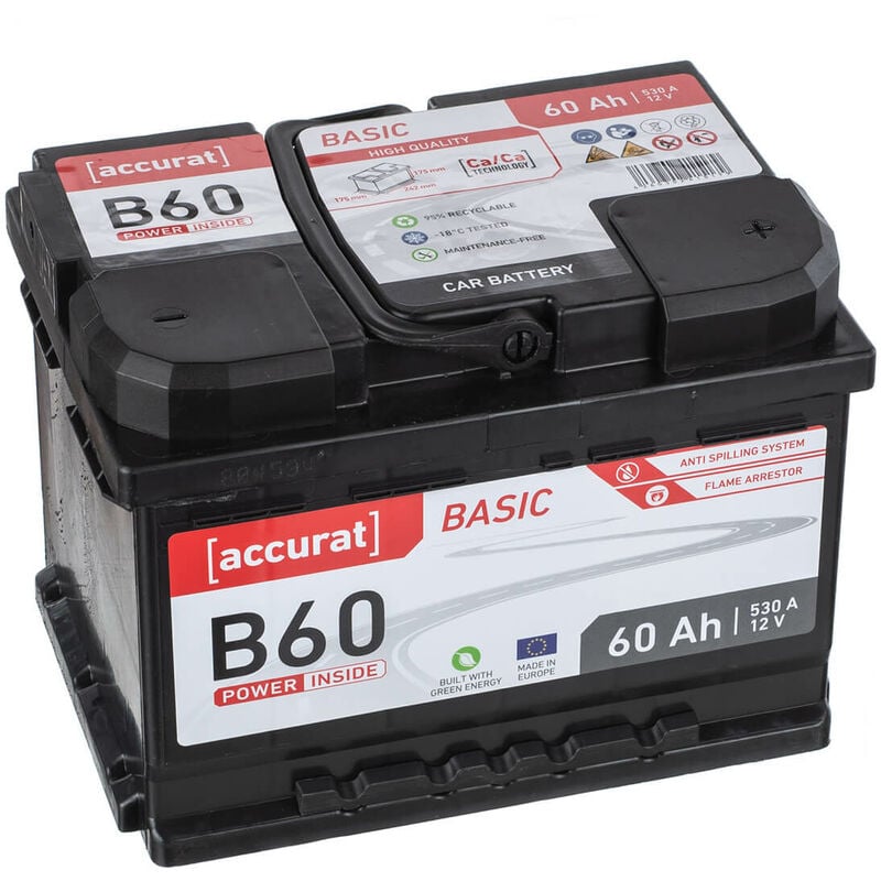 Accurat Basic B60 Batterie Voiture Plomb 12V 60Ah Cellule Humide 242 x 175 x 175 mm