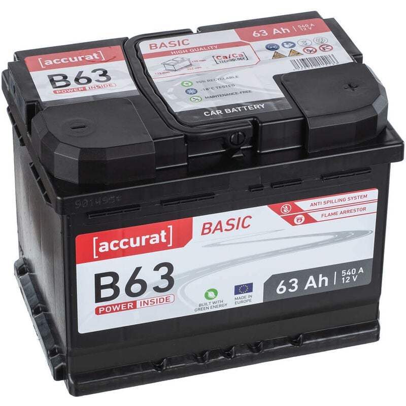 Basic B63 Batterie Voiture 12V 63Ah 540A Celulle humide - Accurat