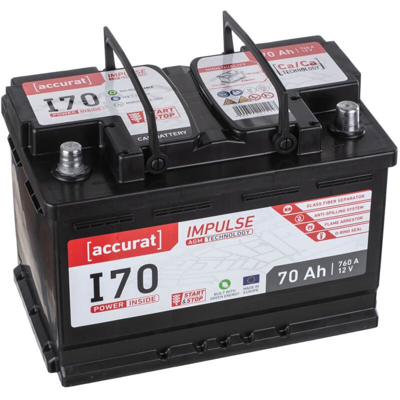 Impulse I70 Batterie Voiture 12V 760A 70Ah agm Start-Stop - Accurat