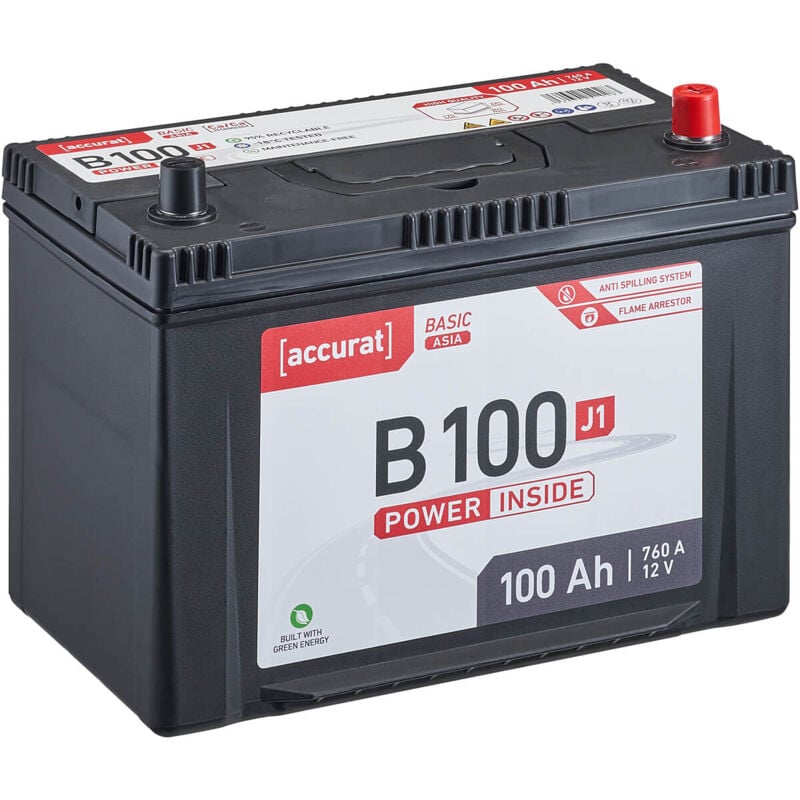 Accurat - B100 Batterie voiture 12V 100Ah 760A à cellule humide (+ droit) 303 x 175 x 225 m