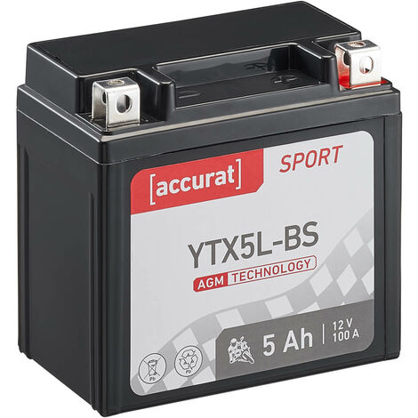Accurat Sport SA-YTX5L-BS Batterie Moto 12V 5Ah 100A AGM (DIN 50412) 113 x 70 x 107 mm
