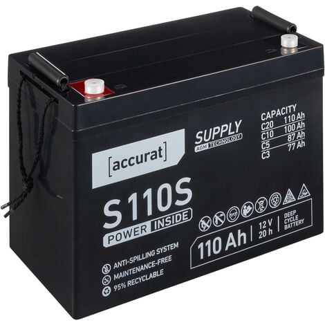 Accurat Supply S110s Batterie Décharge Lente AGM 110 Ah au Plomb