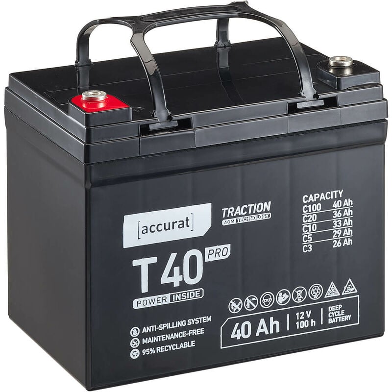 Traction T40 Batterie Décharge Lente Pro 12V 40Ah agm au Plomb - Accurat