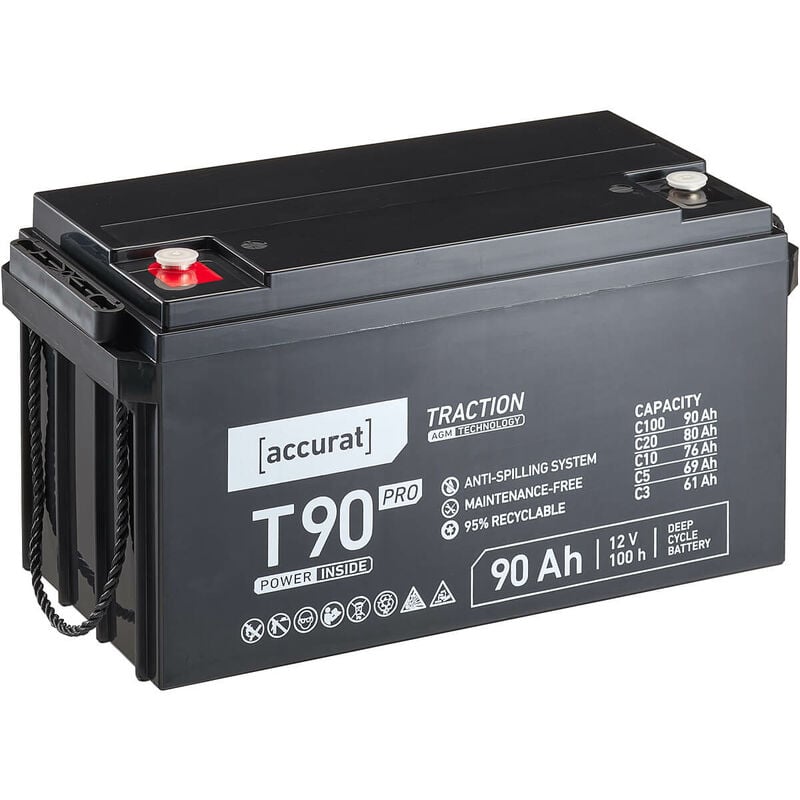 Traction T90 Batterie Décharge Lente Pro 12V 90 Ah agm Solaire Plomb - Accurat
