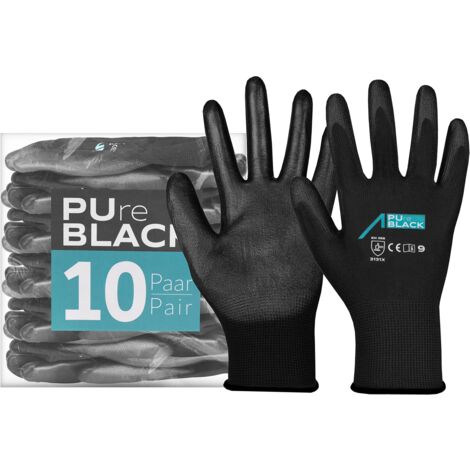 ACE PURE Black - Guanti da lavoro, 10 paia di guanti da lavoro, delicati e robusti, da lavoro, EN 388/21420, colore: nero, 10 XL