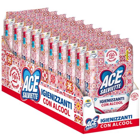Ace Salviette Igienizzanti con Alcool, Cartone da 10 Pacchi x 40, 400 unità