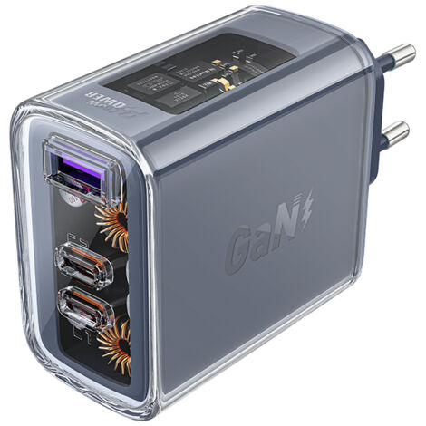 Acefast GaN Ladegerät 65W 3 Anschlüsse (1xUSB, 2xUSB C) grau (A45)