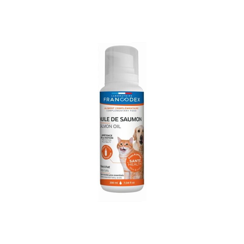 

Aceite de salmón para perros y gatos, botella de 200 ml.