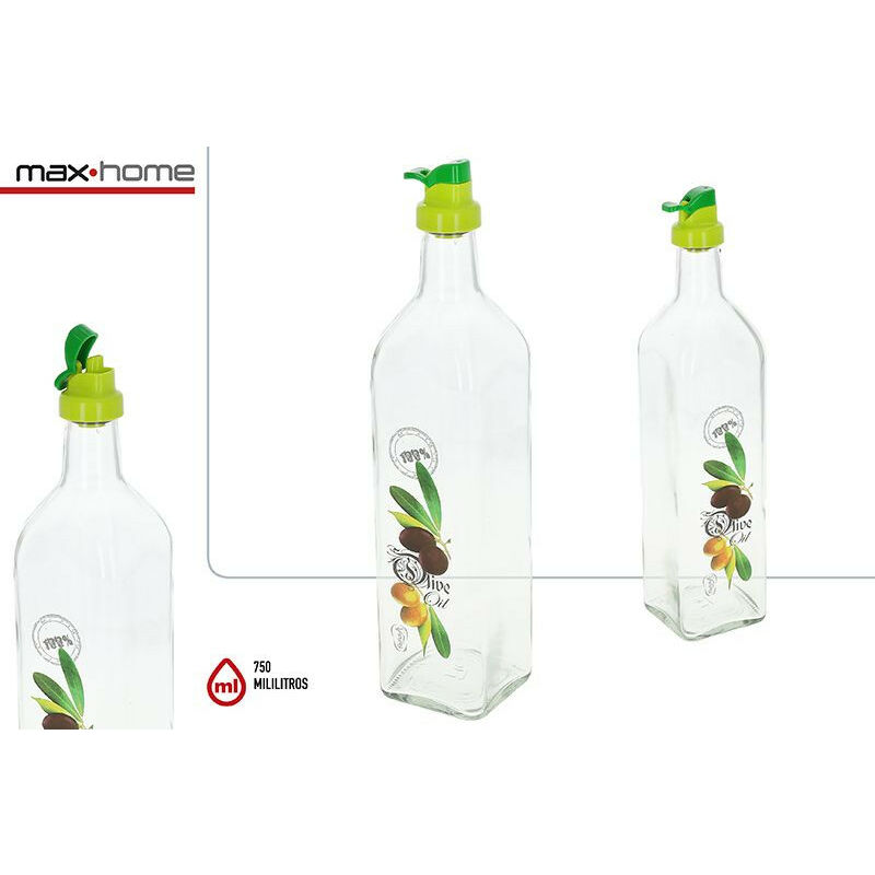 

Aceitera de Cristal 750ml, Rellenable, para Cocina, Trasparente con dibujos de Olivas. Diseño Moderno/Original - Hogar y Más