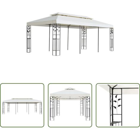 Acero -  Cenador con doble techo acero blanco 6x3 m