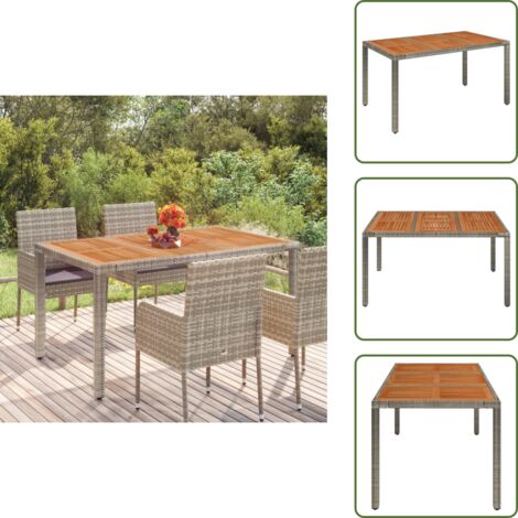 Acero con recubrimiento en polvo - vidaXL Mesa de jardín superficie de madera ratán PE gris 150x90x75 cm - Mesa al aire libre
