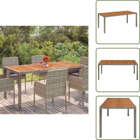 Acero con recubrimiento en polvo - vidaXL Mesa de jardín superficie de madera ratán PE gris 190x90x75 cm - Mesa al aire libre