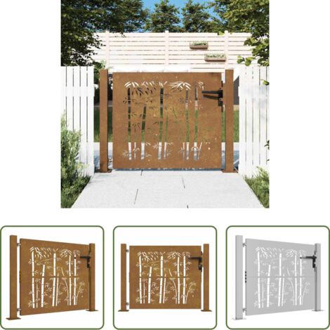 Acero corten -  Puerta de jardín 100x100 cm de acero corten con diseño de bambú