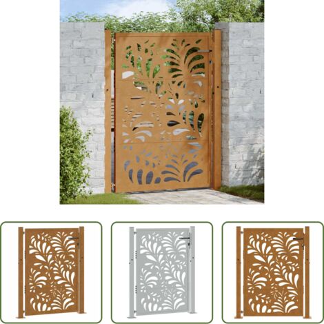 Acero corten -  Puerta de jardín 100x125 cm de acero corten con diseño ondulado