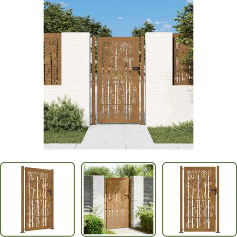 Acero corten -  Puerta de jardín 100x200 cm de acero corten con diseño de bambú