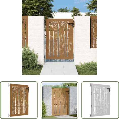 Acero corten -  Puerta de jardín acero corten diseño bambú 85x150 cm
