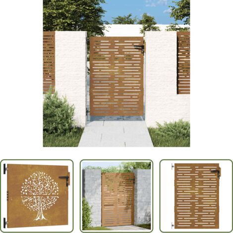 Acero corten - Puerta de jardín acero corten diseño cuadrado 85x150 cm