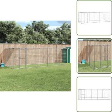 Acero galvanizado - vidaXL Perrera de exterior de acero galvanizado con techo 12,1 m² - Techo para perros