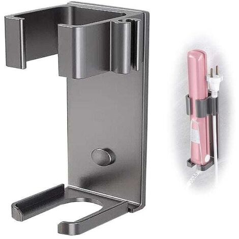 Acero inoxidable, soporte de pared sin taladrar para plancha de pelo, rizador, plancha alisadora, resistente a altas temperaturas (gris)